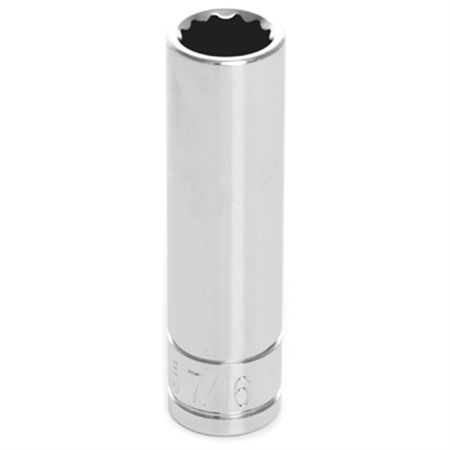 PERFORMANCE TOOL Chrome Socket, 3/8" Drive, 7/16", 12 Point, Deep W38614